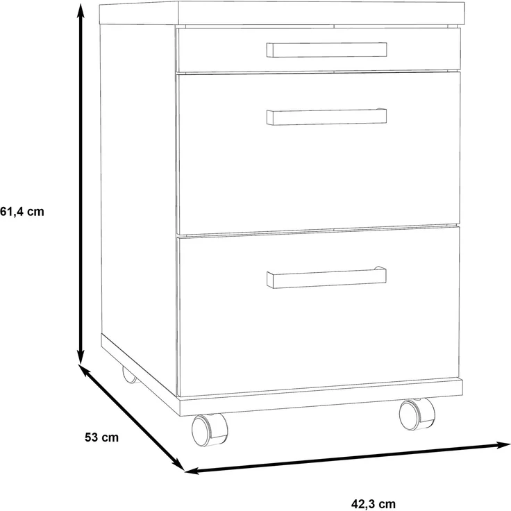 Rollcontainer >DURO< 3 Schübe, Pinie Weiss / Eiche Antik - 42,3x61,4x53cm (BxHxT) – Bild 4