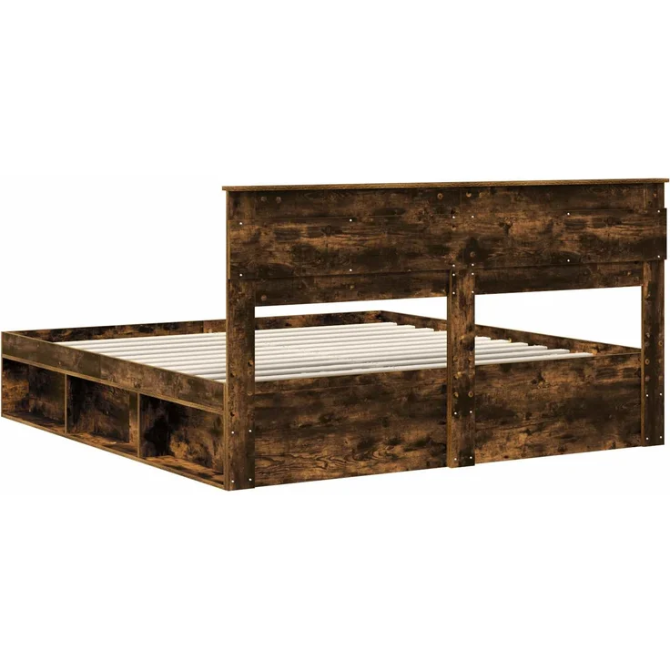 vidaXL Bettrahmen Geräucherte Eiche 200 x 200 cm Massives Kiefernholz 3409723 – Bild 8