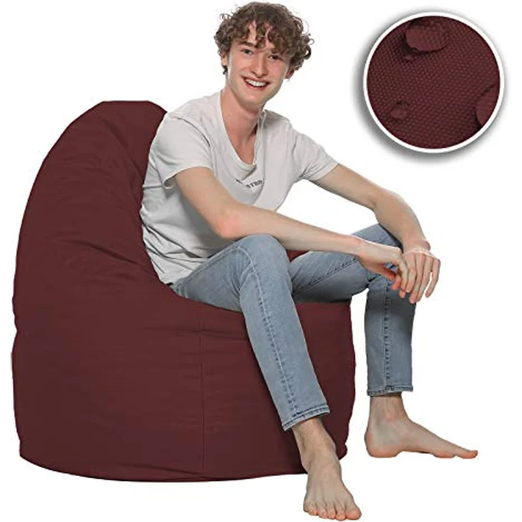 HomeIdeal - Sitzsack XXL Bodenkissen für Erwachsene & Kinder - Geeignet für Gaming oder Entspannen - Indoor wie Outdoor da er Wasserfest ist - mit EPS Perlen, Farbe:Weinrot, Größe:XL – Bild 7