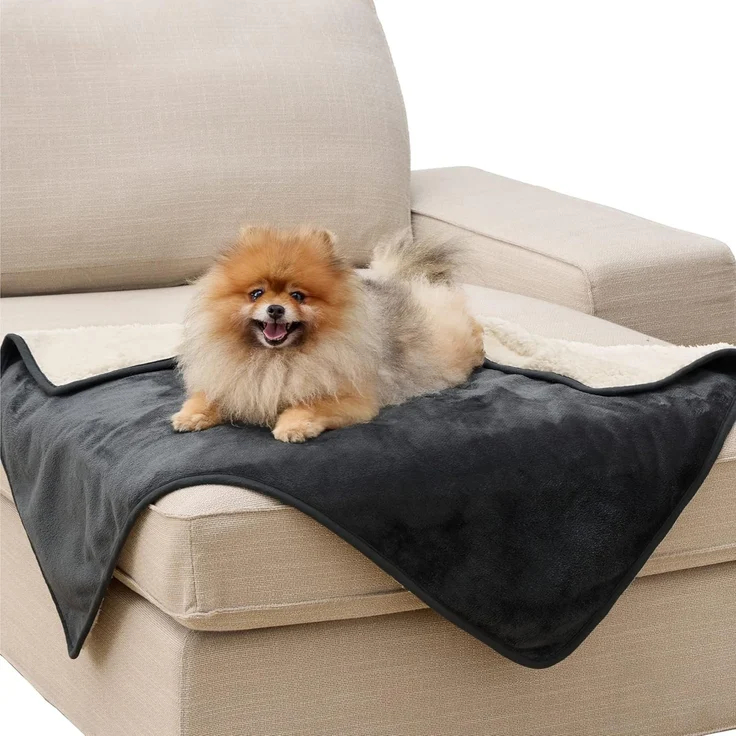 Lesure wasserdichte Hundedecke Grosse Hunde - 100x80 cm Outdoor Hundedecke waschbar, Hundedecke Sofaschutz aus Sherpa Fleece, Katzendecke flauschig und weich, Dunkelgrau – Bild 1