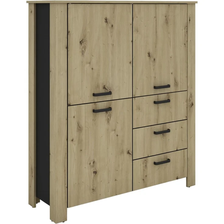 byLIVING Higboard FARO/Stollenoptik / 3 Türen und 3 Schubkästen/verstellbare Einlegeböden/viel Stauraum/Sideboard/Kommode/Maße: B 160, H 84, T (Artisan Eiche (Eiche-Optik))