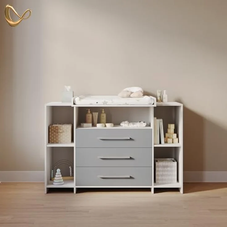 Livinity® Wickelkommode Torino, Weiß/Grau/Weiß, XL mit Schubladen – Bild 8