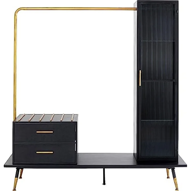Kare Design Garderobenschrank La Gomera, Schwarz, Garderobe, mit 2 Schubfächern, Stahl, Holz, Glas, Eingangsbereich, Flur, 180 x 170 x 50 cm