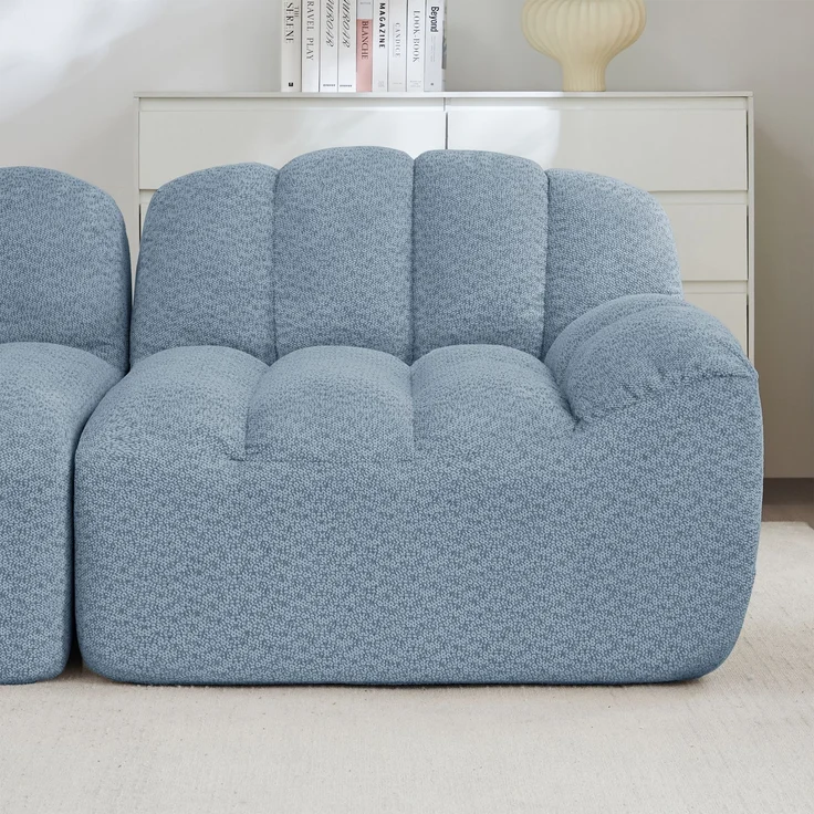 EINHOM 3-Sitzer Modulares Sofa, Boneless Design aus 32D Hochdichtschaum, tiefe Sitzfläche, ideal für Wohnzimmer, weicher Stoff, Blau – Bild 7