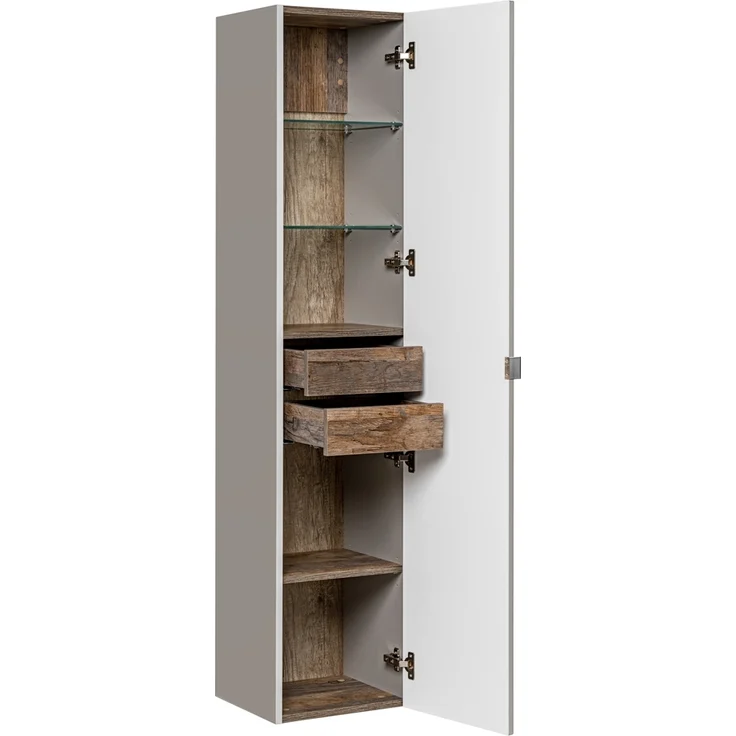 Badmöbel Hochschrank PUEBLA-56-TAUPE in taupe mit Vintage Oak Eiche, 1 Tür, B/H/T: 35/160/33 cm – Bild 4