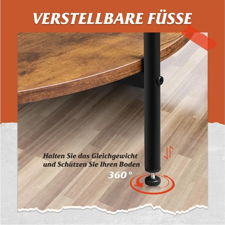WLIVE Couchtisch Couchtisch rund mit 2 Ebenen, Beistelltisch Holz mit Metallgestell (1 Tisch), Wohnzimmertisch mit Metallrahmen, für Wohnzimmer, Schlafzimmer – Bild 3