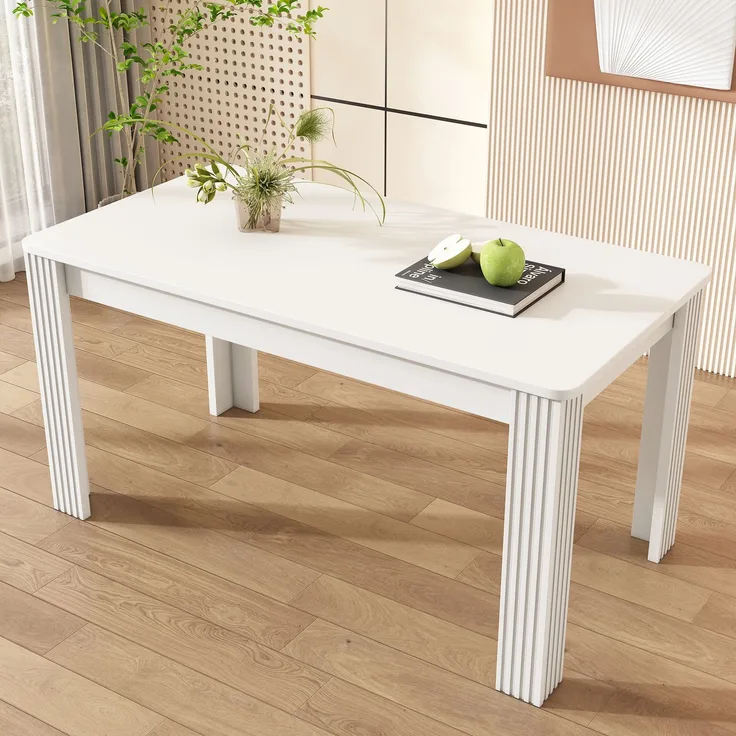 Esszimmertisch, Zeitgemäßer Esstisch, Robuster Esstisch, Tisch mit vier Beinen, Eichenholztisch, Rechteckiger Esstisch, Kaffee-Freizeittisch, Modern einfacher Esstisch, Weiß[OLD SKU:WF312300AAW]