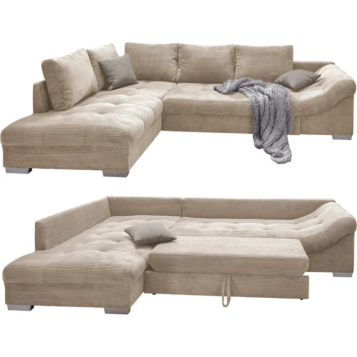 Ecksofa modern Schlafsofa Eckcouch Polsterecke L-Form Ottomane links Cord Beige – Bild 1