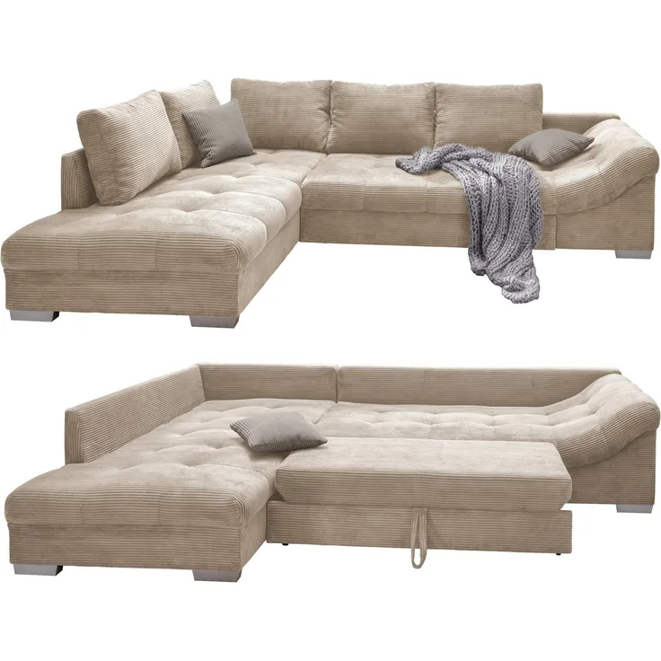 Ecksofa modern Schlafsofa Eckcouch Polsterecke L-Form Ottomane links Cord Beige