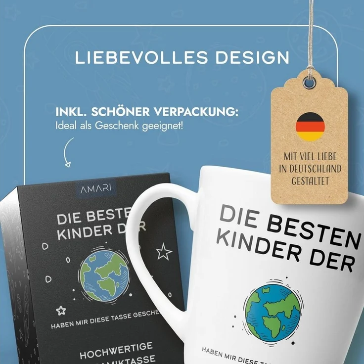 Amari Tasse Bester Papa Spruch, Geschenk Papa Vatertag von Tochter & Sohn, 1-tlg, Keramik, Kaffeetasse Teetasse 330 ml Geschenkbox Vatertag Geburtstag – Bild 4