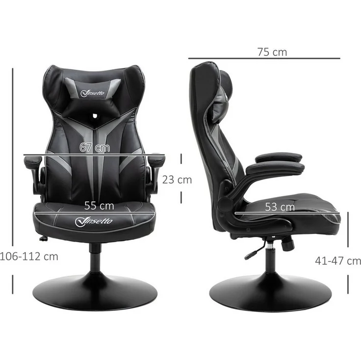 Vinsetto Schreibtischstuhl ergonomischer Gaming Stuhl, mit Wippfunktion (Computerstuhl, 1 St), für Wohnzimmer, Schwarz+Grau – Bild 2