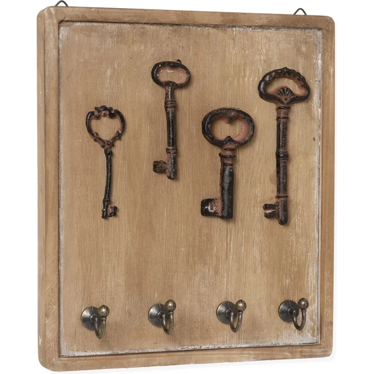 Moritz Schlüsselbrett Schlüsselkasten 22x25cm Antike Schlüssel 4 Haken braun Schlüsselhalter Vintage Schlüsselboard Schlüsselaufbewahrung – Bild 4