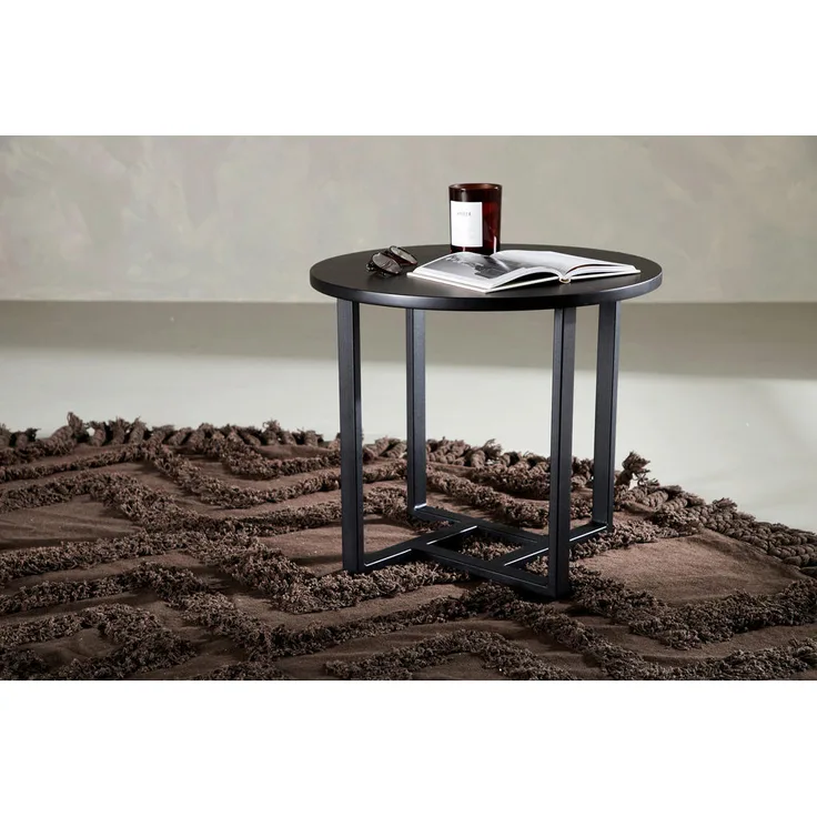 Livetastic Couchtisch, rund, Schwarz, furniert aus Holz und Metall, X-Form, 50x45x50 cm für das Wohnzimmer