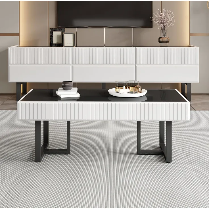 DESVIAE Couchtisch- und TV-Schrank-Set 2-tlg. mit Schubladen 170x47x35 cm und 110x41x50,5 cm MDF Schwarz-Weiß