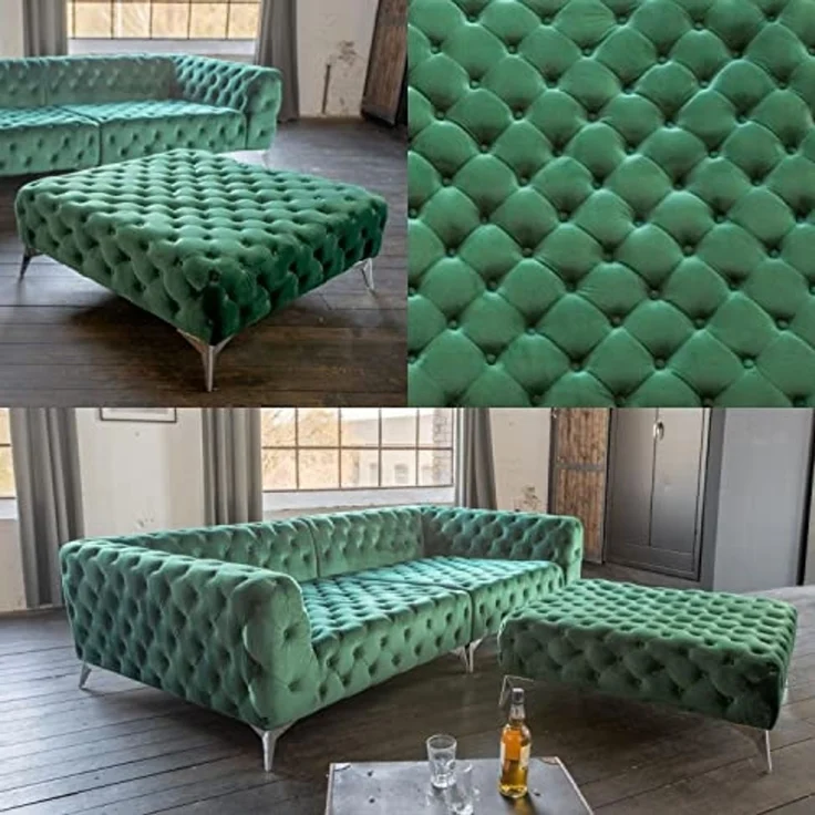 KAWOLA Hocker NARLA Chesterfield Velvet grün 44 x 110110 x 110 cm – Bild 5