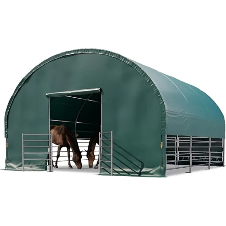 TOOLPORT Weidezelt 6x6 m, PVC Plane 2300 Newton, wetterfester Unterstand für Pferde, grün, für Betonuntergrund – Bild 1