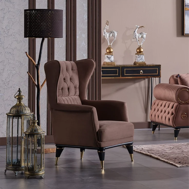 Sitzgruppe/Sofa Set - Wohnzimmergarnitur "Bellina" 3+3+1-Braun – Bild 4