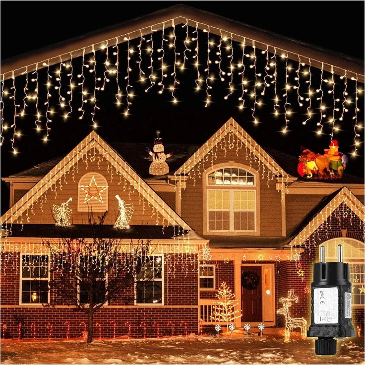 Salcar LED-Lichtervorhang LED Lichterkette Eisregen Lichtervorhang Weihnachtsdeko Aussen 8 Modi, mit Fernbedienung und Timer, Memory-Funktion 5m Warmeweiß – Bild 1