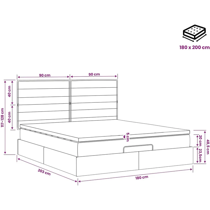 vidaXL Ottoman Bett mit Matratze mit Kopfteil Creme 180 x 200 cm Stoff 3457430 – Bild 12