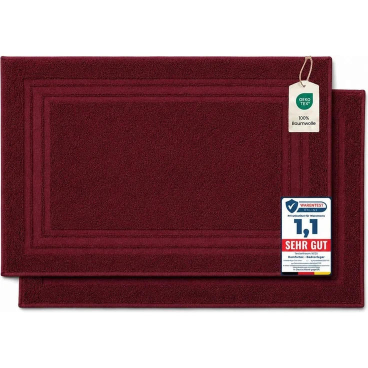 Komfortec Badematte Badvorleger aus 100% Baumwolle, Waschbar Duschmatte, Frottee, Rechteckig, 600 g/m², 2er Set, Saugfähig & Schnelltrocknend – Bild 1