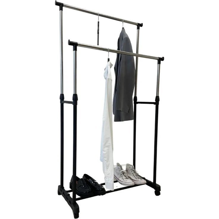 Kleiderwagen 75x155x43cm 2-fach Kleiderstange Garderobenständer Stange mit Rollen neu – Bild 2