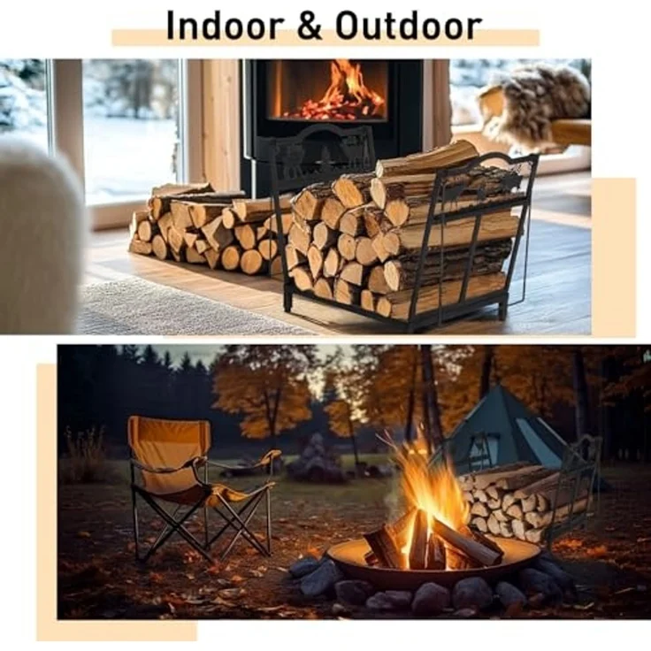 Todeco Faltbarer Kaminholzregal Metall, 38x32x40 cm, Elch-Motiv Brennholzregal, Kamin-Brennholzständer mit praktischem Griff für Innen und Außen – Bild 2