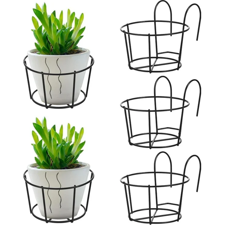 Balkon Blumen Topf Halter, 5 StüCk, Eisen, Platzsparend, Schwarz – Bild 5