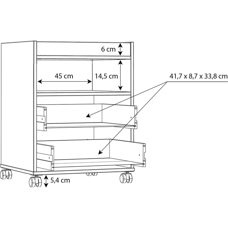 Rollcontainer >TEZAUR< 2 Schübe, 1 Fach, Rollen, schwarz matt - 48,4x63x42cm (B/H/T) – Bild 7
