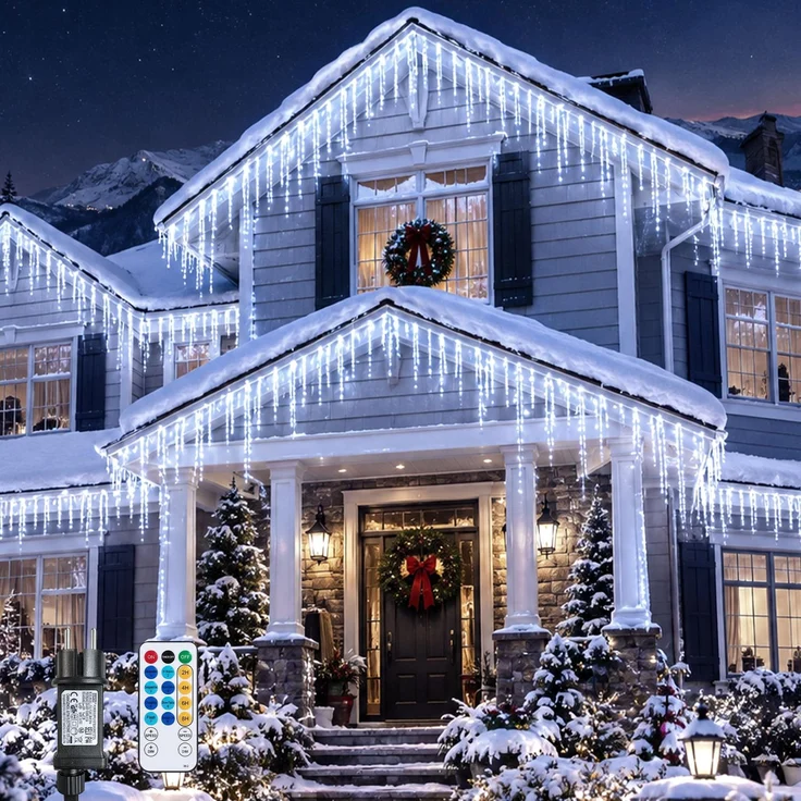 LEDYA Eisregen Lichterkette Außen, 9m Weihnachtsbeleuchtung, Kaltweiß | 240 LED Lichterkette mit 8 Modi, Fernbedienung, Timer, Memory, Wasserdichter Lichtervorhang für Weihnachten, Fenster, Traufe