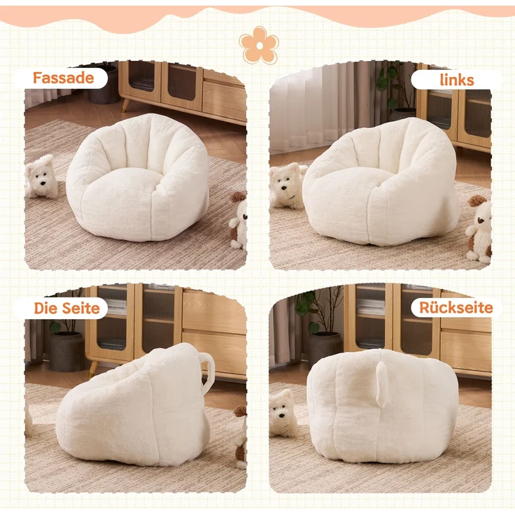 Sitzsack, weicher Plüsch-Sitzsack, bequemer Sitzsack, geeignet für Spielzimmer, Leseecke, Wohnzimmer und Kinderzimmer, für Jungen und Mädchen – klein--Beige--75x70x52cm--YOUDENOVA – Bild 6
