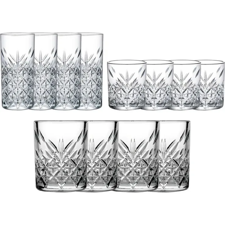 Pasabahce Gläser-Set Gläser-Set "Timeless" 12-teilig Whiskey Stamper Longdrink Gläser, Glas