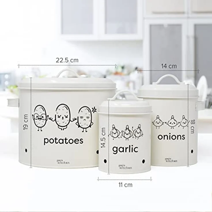 JOEJI’S KITCHEN AUFBEWAHRUNGSBOX Metall Cremeweiß 3er Set (H 19 x T 23 x B 22 cm) – Bild 2
