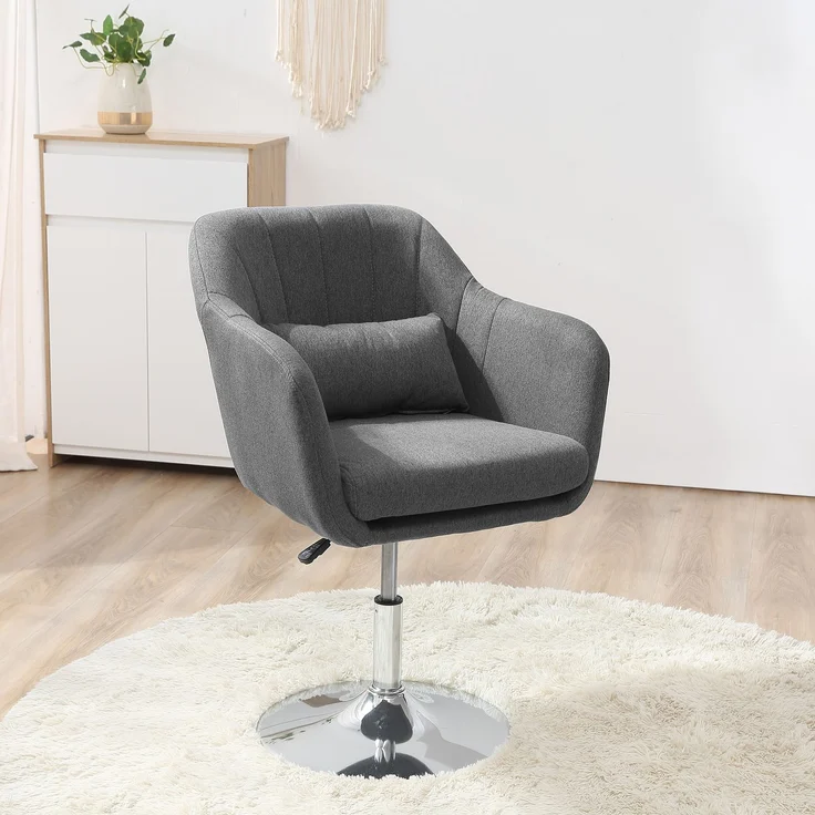 MELAYR, Drehstuhl, höhenverstellbarer Bürostuhl, leinenartiges Polyester, Metall, 60 x 60 x 79-91 cm, Dunkelgrau – Bild 4