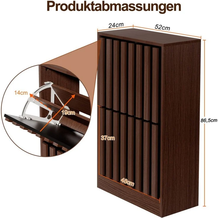 UEV Schuhschrank mit 2 Klappen Schuhregal Schukipper schmal 24CM tief (Anti-Kipp-Vorrichtung für Eingangsbereich, Modern Schuhaufbewahrung mit Oberplatte Platzsparend, Schuhkommode) Trennwände verstellbar und abnehmbar für verschiedene Schuhtypen – Bild 4
