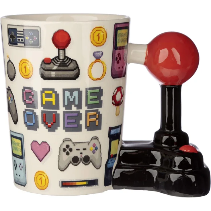 Joystick Tasse Game Over mit 3D Joystick am Henkel
