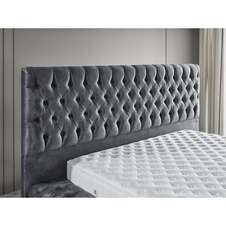 Schlafzimmer-Set "Liora" – Bett mit Bettkasten und Matratze, Nachttisch, Kommode-Anthrazit – Bild 4