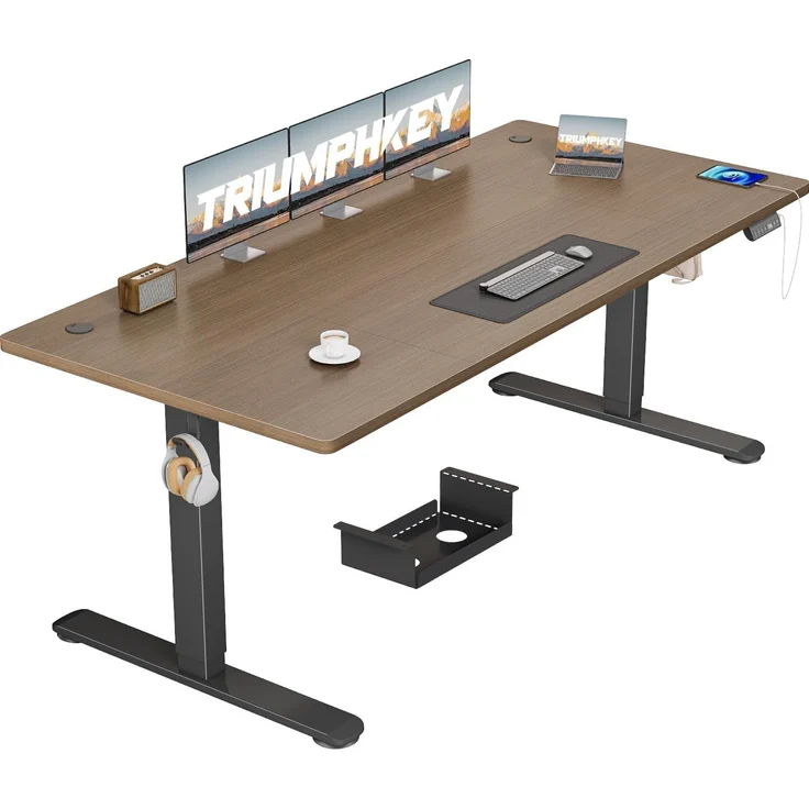 TRIUMPHKEY Höhenverstellbarer Schreibtisch 180x80cm,Sitz‑Erinnerung & USB-A | Schreibtisch Höhenverstellbar mit 3 Memory-Steuerung,Sitz‑Erinnerung & Kabelmanagement, Computertisch,Standing Desk,Walnuss