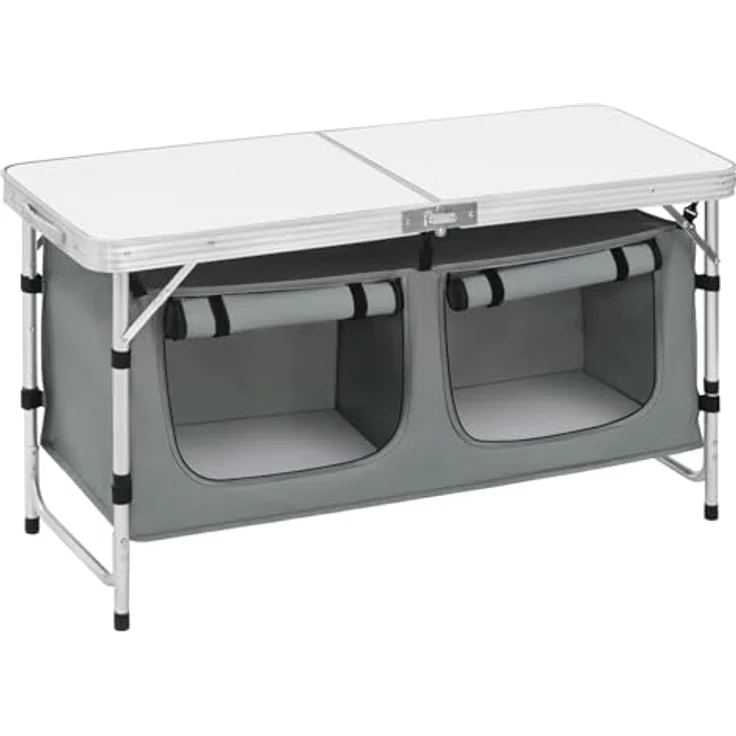 WOLTU faltbar Campingschrank Alu Campingtisch Höhenverstellbar mit Stauraum, Outdoor Campingmöbel Klapptisch Gartentisch für Picknick Strand im Freien, Weiß+Grau – Bild 2