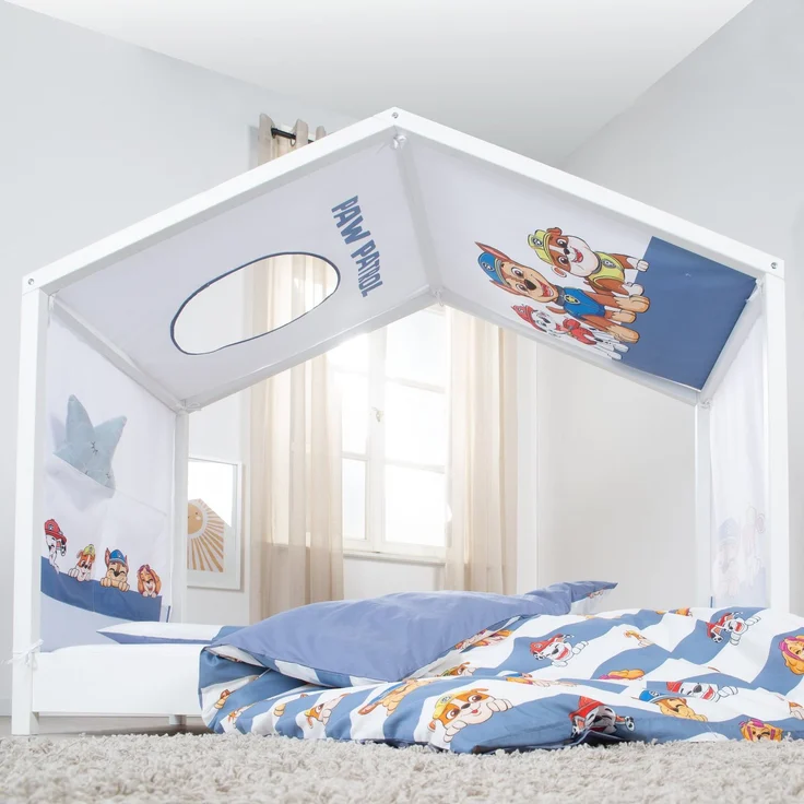 roba Bezug für Montessori Hausbetten 70 x 140 cm im Paw Patrol Design - Passendes Zubehör zum Umbau in Himmelbett - Inkl. 3 Aufbewahrungstaschen & Dachfenster – Bild 6