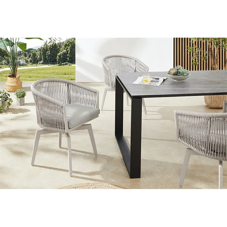 riess-ambiente Gartenstuhl ROPE greige - Aluminium, inkl. Kissen, In- und Outdoor, 360° drehbar (Einzelartikel, 1 St), wetterfester Gartensessel mit Geflecht - ideal für Balkon & Terrasse