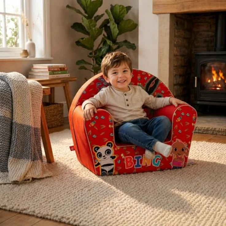 Bing Kindersessel – bequem und sicher, lustiges Design mit Bing und Flop – perfekt für Kinderzimmer und Spiel-Ecken (rot) – Bild 10