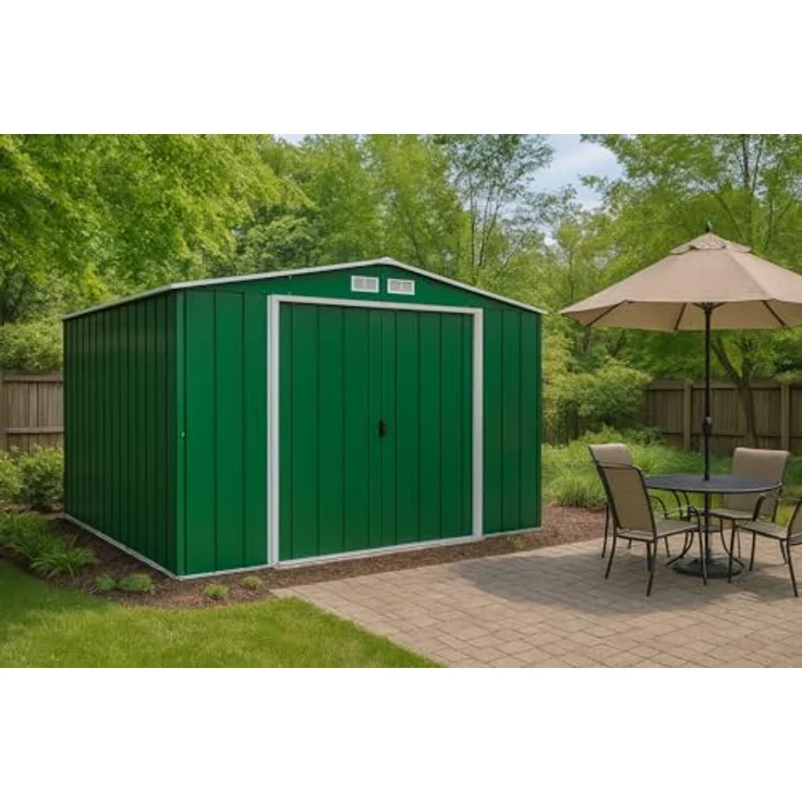 Duramax ECO 10x10 (9.16 m²) Metallgerätehaus, feuerverzinktes Metall gerätehaus - Geräteschuppen, verstärkte Dachkonstruktion, wartungsfreier und wetterfester Metallschuppen, Grün – Bild 3