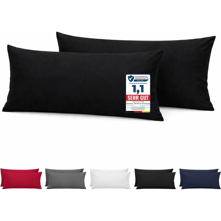 Komfortec Kissenbezug 40x80 2er Set - 100% Mikrofaser, Weich & Atmungsaktiv, mit Reißverschluss - Kopfkissenbezug - Waschbar & Pflegeleicht - Schwarz