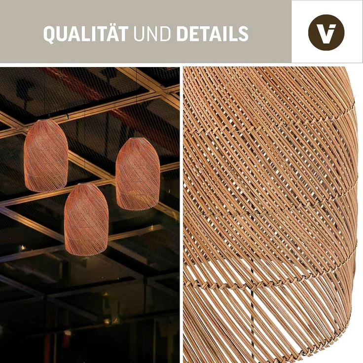 VIVANNO Hängeleuchte Rattan ESSENCE Rund - Beige Geflochten, ohne Leuchtmittel, 25x55 cm – Bild 2