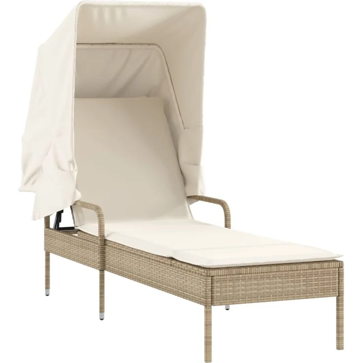 vidaXL Sonnenliege mit Dach Beige Poly Rattan 368192 – Bild 2