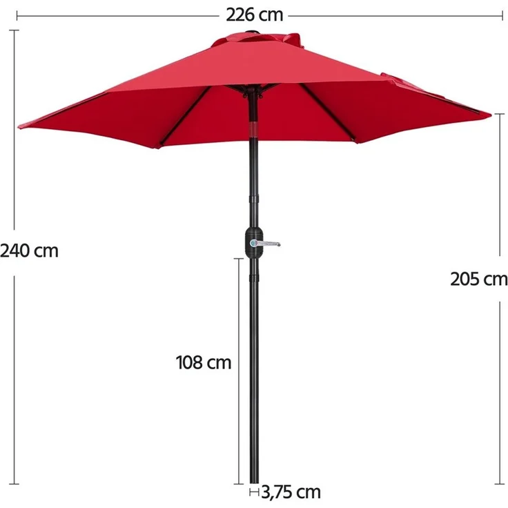 Yaheetech Sonnenschirm Φ 226/269/294 cm, Garten- und Marktschirm mit 6 Metallstreben für Balkon/Terrasse/Garten – Bild 3