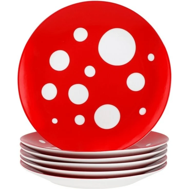MamboCat Frühstücksteller Pula rot 6er Set Kuchenteller Porzellan 6 Pers Dessert-Teller Punkte – Bild 4