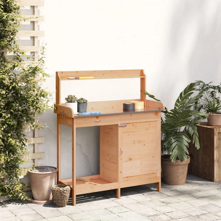 vidaXL Pflanztisch mit Schrank Braun 110,5x45x124,5cm Massivholz Tanne 156344 – Bild 3