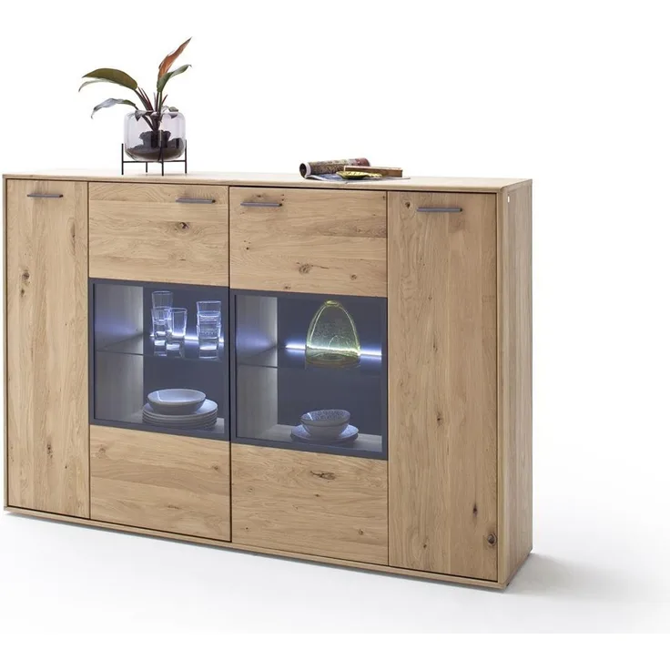 Großes Highboard Portland - Asteiche Bianco