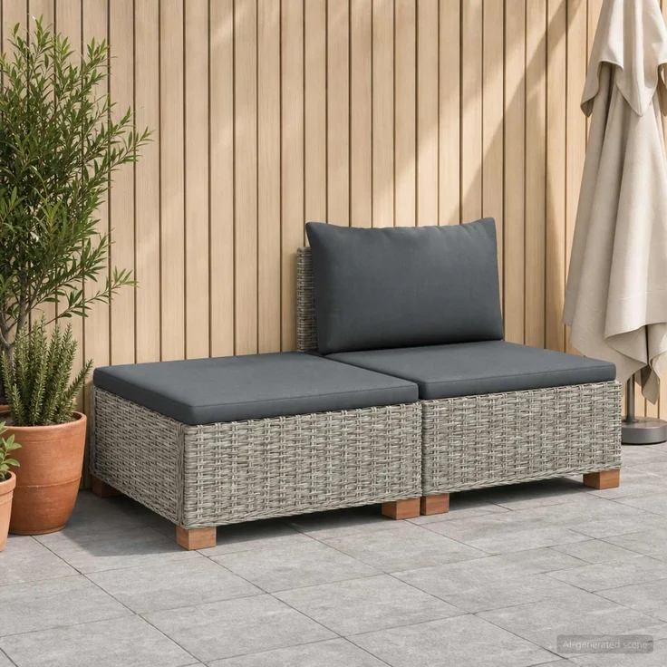 vidaXL 2 Stk. Rattan-Lounge-Set mit Kissen GENDT Naturrattan Kubu Grau 42034410 – Bild 1